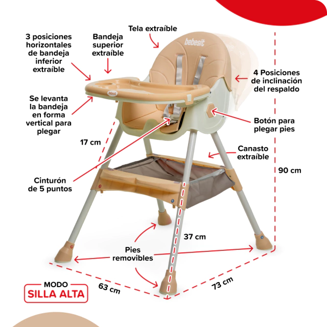 Silla de Comer 4 en 1 Mecedora para Niños