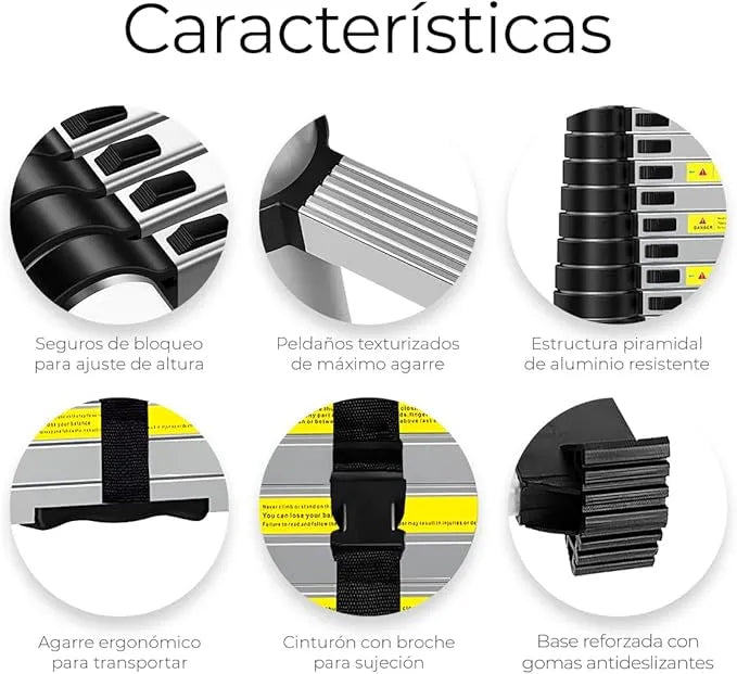 Escalera Telescópica Plegable de Aluminio – 2 Mts o 3.8 Mts