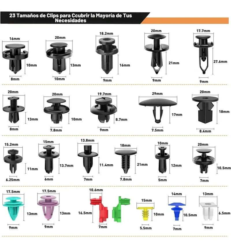 KIT UNIVERSAL DE CLIPS Y GRAPAS AUTOMOTRICES – 725 PIEZAS + HERRAMIENTAS