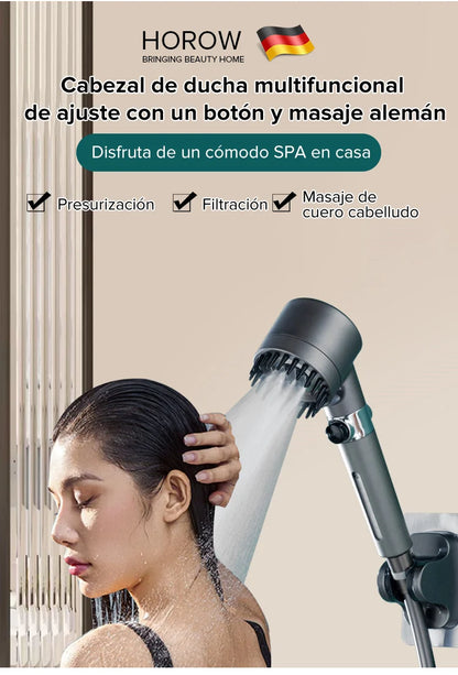 Cabezal de ducha multifuncional de ajuste con un botón y masaje alemán