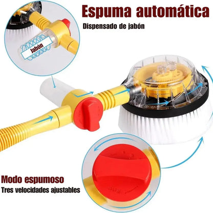 Cepillo Giratorio 360° con Dispensador de Shampoo para Lavado de Autos