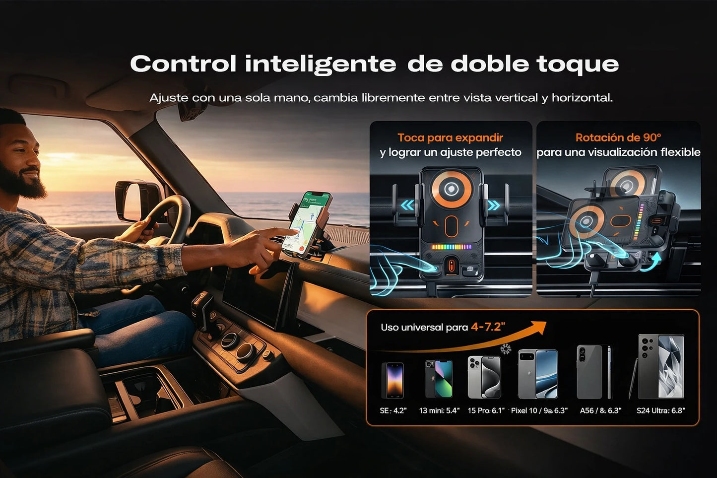 Soporte Inteligente Inalámbrico 2 en 1 para Teléfono de Auto