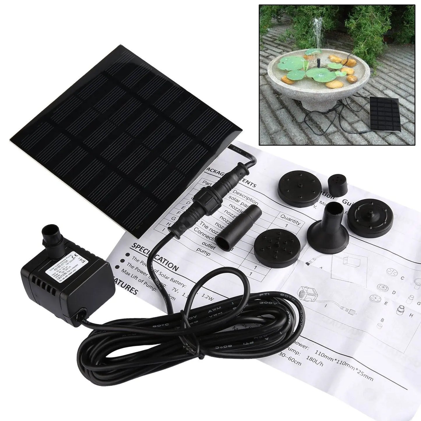 Nueva fuente de agua solar, innovadora y ecológica, para jardines y estanques 2X1