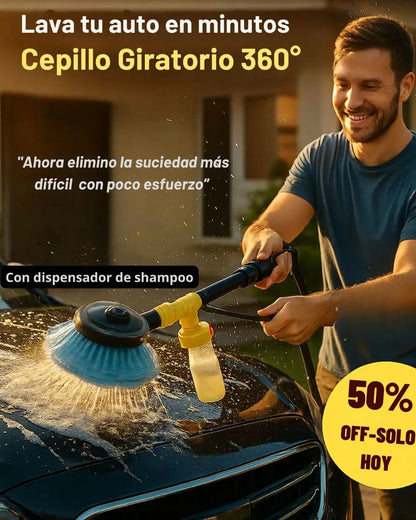 Cepillo Giratorio 360° con Dispensador de Shampoo para Lavado de Autos