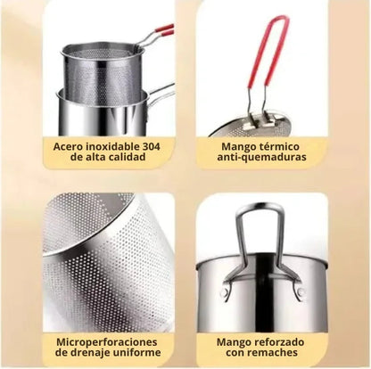Olla Freidora De Acero Inoxidable + Cesta Coladora