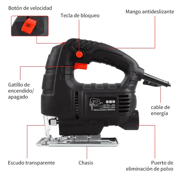 Sierra Caladora Eléctrica Profesional de 6 Velocidades