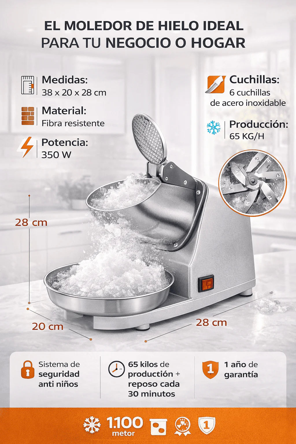 Moledor Pica Hielo Eléctrico Triturador