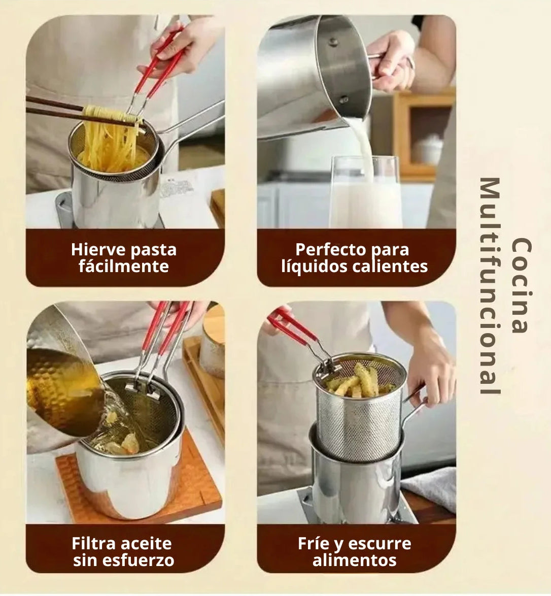Olla Freidora De Acero Inoxidable + Cesta Coladora