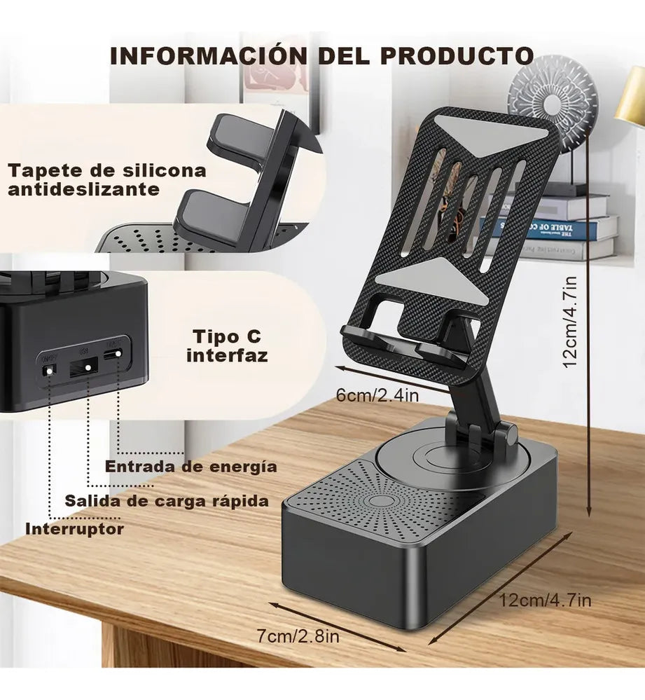 Parlante Bluetooth 3 en 1 con Soporte para Celular y Power Bank
