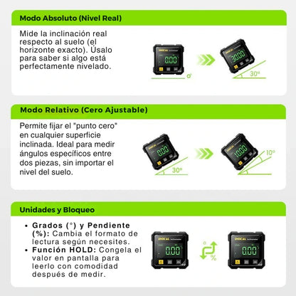 Medidor de Ángulo Digital Magnético de 4 Caras con Láser