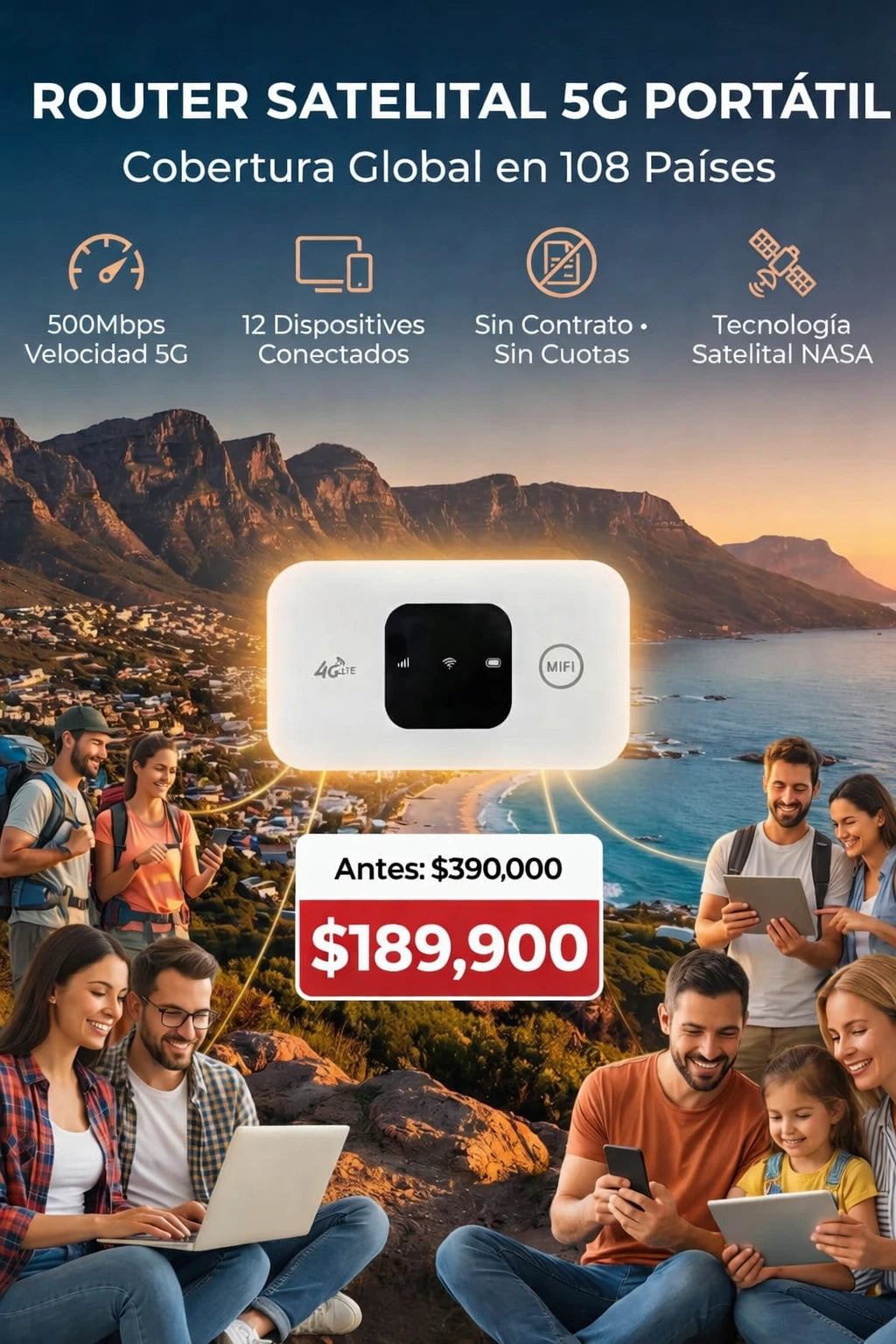 Enrutador portátil de satélite 5G global