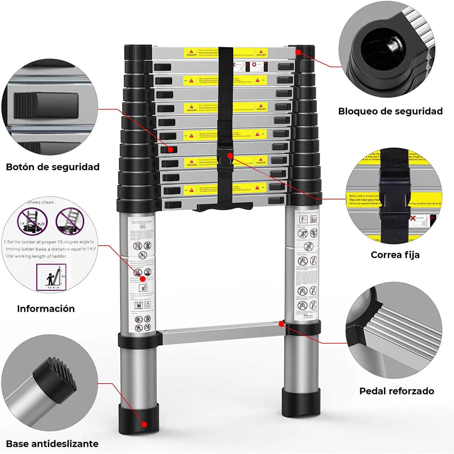 Escalera Telescópica Plegable de Aluminio – 2 Mts o 3.8 Mts