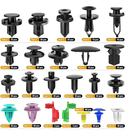 KIT UNIVERSAL DE CLIPS Y GRAPAS AUTOMOTRICES – 725 PIEZAS + HERRAMIENTAS