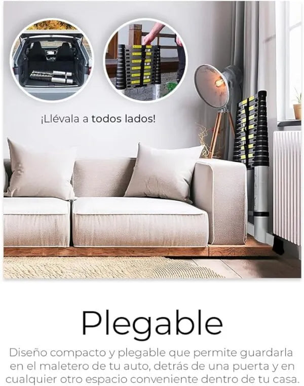 Escalera Telescópica Plegable de Aluminio – 2 Mts o 3.8 Mts