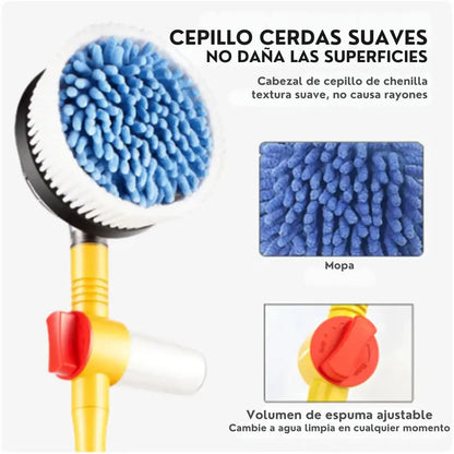 Cepillo Giratorio 360° con Dispensador de Shampoo para Lavado de Autos